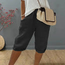 Bermuda Levana™ em linho de algodão com cintura ajustável, estilo casual, cor bege, vista frontal.