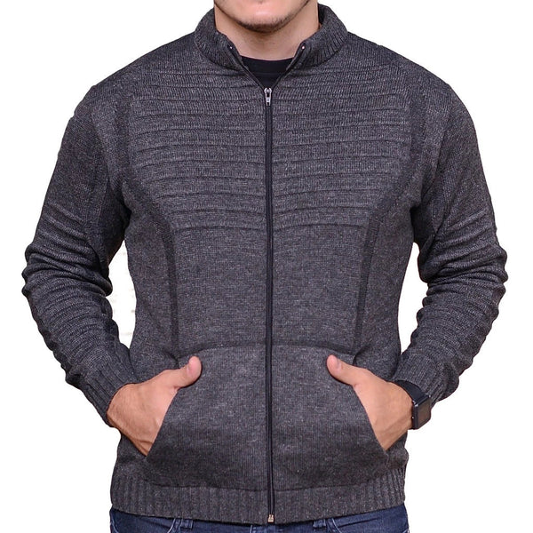 Cardigan Masculino em Tricot com Zíper Frontal e Bolsos
