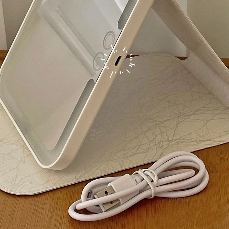 Espelho de Maquiagem com Iluminação LED Recarregável Portátil