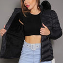 Jaqueta Feminina Puffer com Capuz e Forro de Pelúcia Térmico