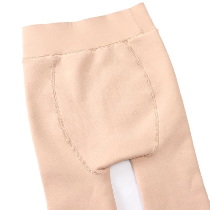 Meia-Calça de Inverno Bege Térmica Forrada com Lã Grossa