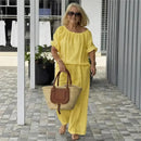 Conjunto Céliane™ em linho de algodão com caimento solto, roupa confortável e elegante para o dia a dia.