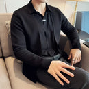 Camisa Layer ModernLar com efeito cardigan e design de sobreposição, estilo refinado e prático para looks elegantes.