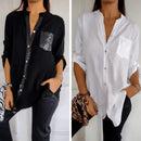 Camisa Ortência™ da ModernLar com brilho em strass luxuoso, tecido elegante, modelagem moderna e detalhes brilhantes.