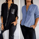 Camisa Ortência™ da ModernLar, com brilho em strass luxuoso, modelo feminino, detalhes elegantes e acabamento sofisticado.