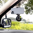 Suporte universal para celular Viva Lar com rotação de 360°, apoiado em mesa, compatível com vários modelos de smartphones.