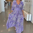 Vestido longo Aisha™ em viscose premium com decote em V, modelo elegante e confortável, em tom neutro.