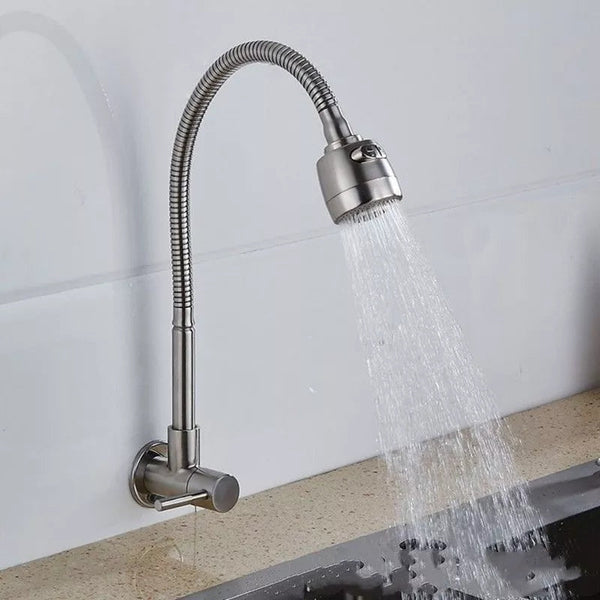 Torneira de Parede Inox Prata para Cozinha com Chuveiro 360° – Luxo