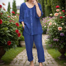 Conjunto Benitta™ de duas peças em linho de algodão, com camisa e calça, em cores neutras, para conforto e estilo elegante.