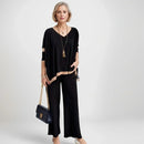 Conjunto Acapulco™ em malha de viscose com acabamento contrastante da ModernLar, confortável e elegante para várias ocasiões.