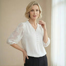 Blusinha Bellezza™ em popelina com mangas translúcidas, estilo casual, cor neutra, da marca ModernLar.