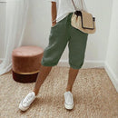 Bermuda Levana™ em linho de algodão com cintura ajustável, moda feminina confortável, estilo casual da marca ModernLar.