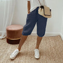 Bermuda Levana™ em linho de algodão com cintura ajustável, roupa casual moderna para conforto e estilo feminino.