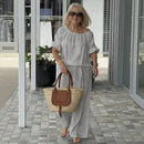 Conjunto Céliane™ de linho de algodão com caimento solto, roupa confortável e elegante da marca ModernLar.