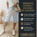 Bermuda Levana™ em linho de algodão com cintura ajustável, estilo casual da marca ModernLar, vista em detalhe na imagem.
