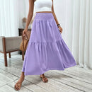 Saia Mireya™ com estrutura em camadas, caimento amplo e tecido fluido, moda feminina da marca ModernLar.
