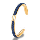 Bracelete Alpha Dourado/Marinho em Aço e Couro - Tamanho Único