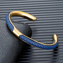 Bracelete Alpha Dourado/Marinho em Aço e Couro - Tamanho Único