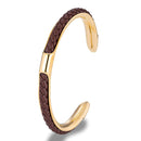 Bracelete Alpha Dourado/Marrom em Aço e Couro - Tamanho Único