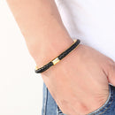 Bracelete Alpha Dourado/Preto em Aço e Couro - Tamanho Único