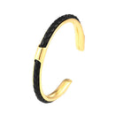 Bracelete Alpha Dourado/Preto em Aço e Couro - Tamanho Único