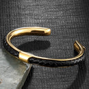 Bracelete Alpha Dourado/Preto em Aço e Couro - Tamanho Único
