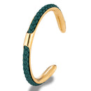 Bracelete Alpha Dourado/Verde em Aço e Couro - Tamanho Único
