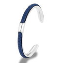 Bracelete Alpha Prata/Marinho em Aço e Couro - Tamanho Único