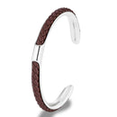 Bracelete Alpha Prata/Marrom em Aço e Couro - Tamanho Único