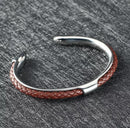 Bracelete Alpha Prata/Marrom em Aço e Couro - Tamanho Único