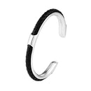 Bracelete Alpha Prata/Preto em Aço e Couro - Tamanho Único