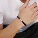Bracelete Alpha Prata/Preto em Aço e Couro - Tamanho Único