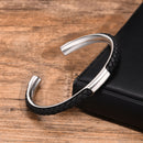 Bracelete Alpha Prata/Preto em Aço e Couro - Tamanho Único