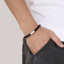 Bracelete Alpha Prata/Preto em Aço e Couro - Tamanho Único
