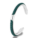 Bracelete Alpha Prata/Verde em Aço e Couro - Tamanho Único