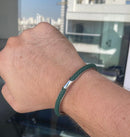Bracelete Alpha Prata/Verde em Aço e Couro - Tamanho Único
