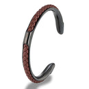 Bracelete Alpha Preto/Marrom em Aço e Couro - Tamanho Único