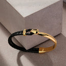 Pulseira Elite Gold Black em Couro e Aço Inoxidável